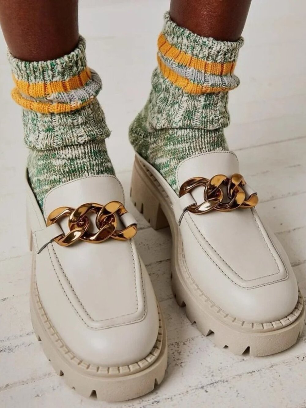 Free People Lyra Link Leather Lug Sole Mule Slides 6.5